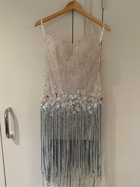 Embellished blush pink mini  Dress with Fringe(hand made)